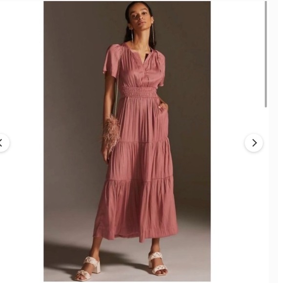 Anthropologie Dresses & Skirts - Anthropologie Somerset Maxi Dress Dusty Rose Pink Smocked Tiered Plisse XL NEW